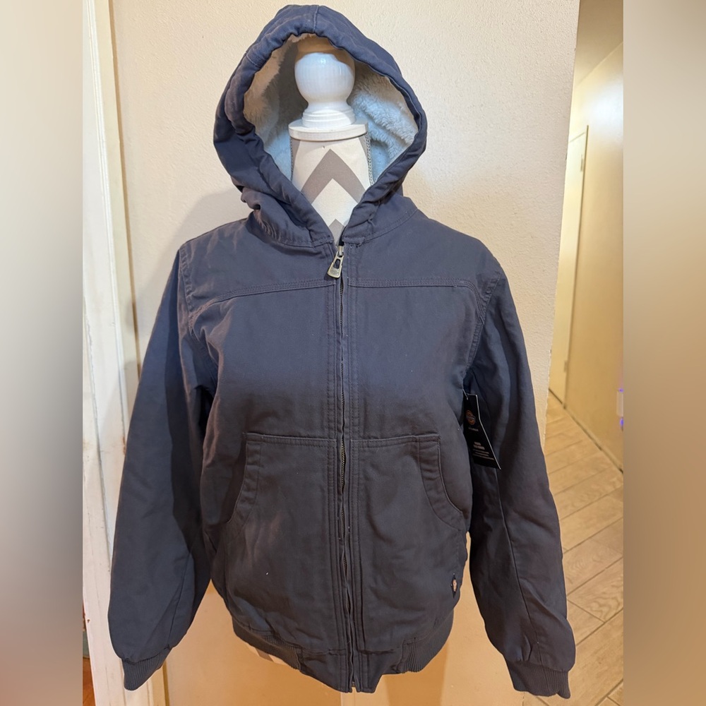 Woman medium fleece lined duck Hooded Jacket - Gray nwt - Picture 2 of 14